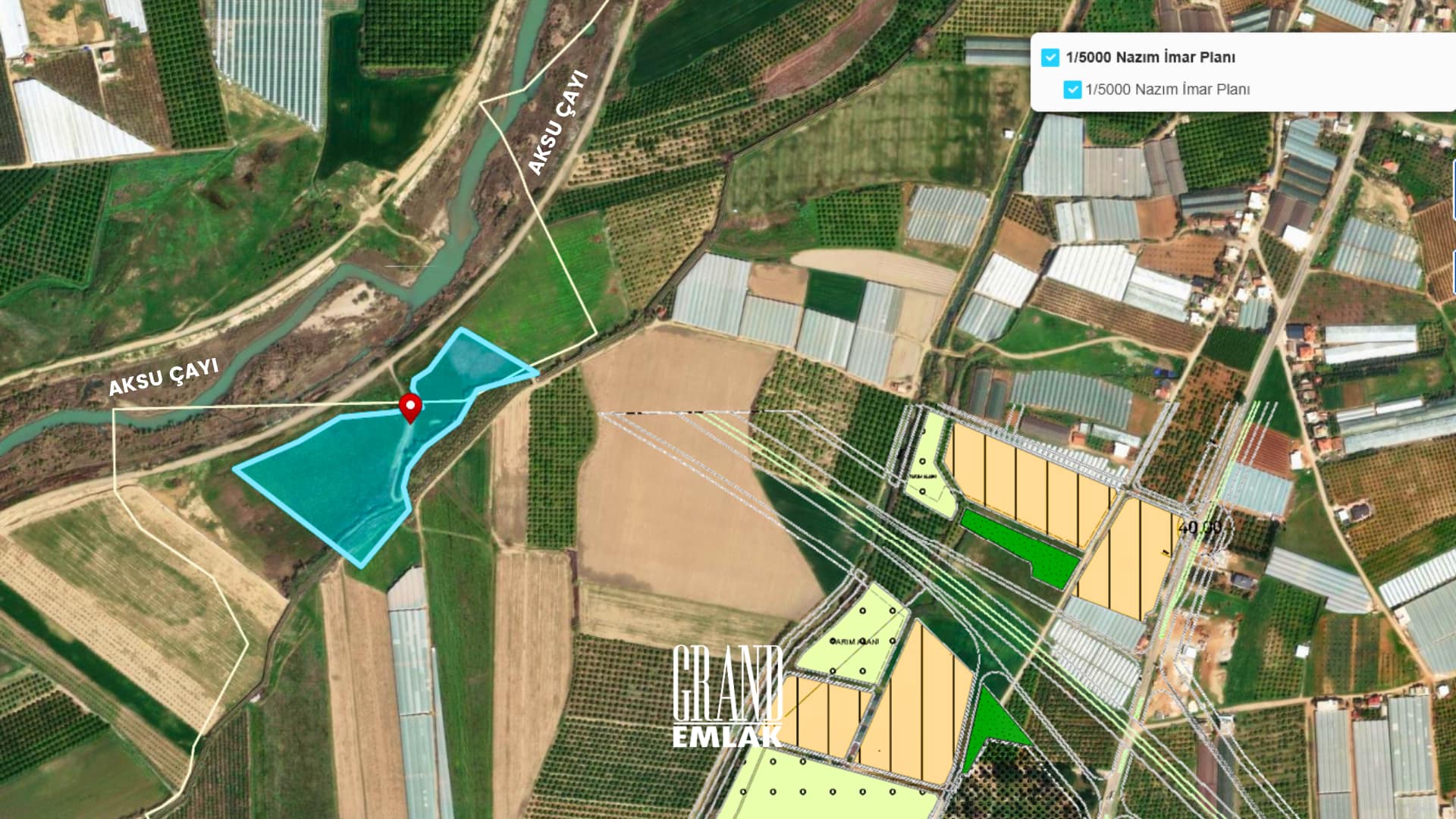 _Antalya, Aksu’da Nazmi İmar Planında 100’luk yola Cepheli 27.7 Dönüm Satılık Arazi logolu (2)